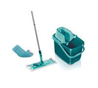 Leifheit Set Combi Clean M, seau et balai essoreur faciles d'utilisation avec housses micro duo & static plus, balai serpillière avec mécanisme d'essorage intégré, kit de lavage sol vert turquoise