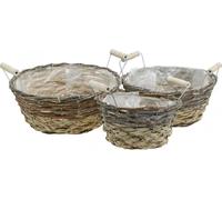 Set de paniers à plantes Shabby Chic blanc, décoration de Pâques panier naturel avec poignées Ø28/24/19cm, paniers décoratifs lavés