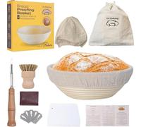 Set de Paniers de Fermentation avec Doublure Kit 14 Pièces en Rotin Naturel, Outils de Panification (Raclette, Brosse etc.) Ustensiles pour Faire du Pain Professionnels pour Boulangers Amateurs