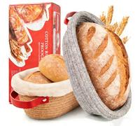 Set de paniers de fermentation pour pain au levain - 2 x 26 cm ovale avec housse et couvercle | Kit de démarrage pour pain au levain naturel, accessoires de cuisson, cadeau de boulanger pour femmes