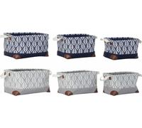 Set de paniers DKD Home Decor blanc marron gris bleu marine feuille de plante boho 40 x 30 x 24 cm plastique 3 pièces (2 pièces)