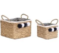 Set de paniers DKD Home Decor naturel fibres naturelles pompon 33 x 33 x 25 cm 2 pièces