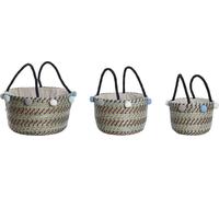 Set de paniers DKD Home Decor polyester pompon 43 x 43 x 43 cm jonc de mer
