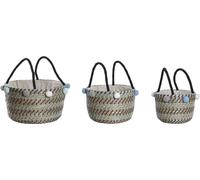 Set de paniers DKD Home Decor polyester pompon 43 x 43 x 43 cm jonc de mer