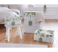 Set de paniers "Feuilles" en osier, blanc, panier à linge + 2x paniers de rangement, panier de rangement, panier tressé, collecteur de linge