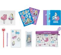 Set De Papeterie Alice Aux Pays Des Merveilles Inclut : 1 Stylo Bille, 1 Crayon De Papier, 4 Surligneurs, 2 Trombones, 3 Carnets A6, Des Stickers Papeterie Kawaii