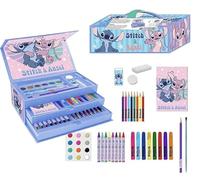 Set de papeterie Coloriable Stitch - Kit scolaire complet pour enfants avec crayons de couleur, marqueurs et accessoires thématiques de Lilo & Stitch pour dessiner, peindre et apprendre, Mallette