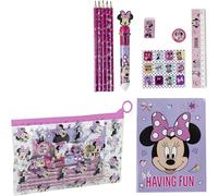 Set de papeterie inspiré de Minnie - Rose - 22 X 14 X 0,5 cm - Comprend des crayons de couleur, un stylo multicolore, une règle, une trousse et bien d'autres choses - Produit original conçu en Espagne