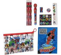 Set de papeterie inspiré des Avengers - Rouge - 22 X 14 X 0,5 cm - Comprend des crayons de couleur, un stylo à bille multicolore, une règle, une trousse à crayons et plus encore - Produit original