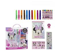 ARTESANÍA CERDÁ Set de papeterie inspiré par Minnie - Rose - Cahier à colorier, feutres, autocollants