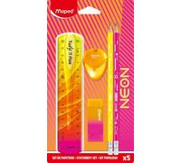 - Set De Papeterie Neon - Kit Rentrée Ultra-Tendance - Règle Twist&flex 15cm, 2 Crayons Graphite, Taille-Crayons Igloo, Gomme Bi-Couleur Avec Fourreau[Z883]