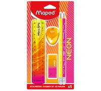 Maped – Set papeterie Neon – Règle Twist&Flex 15 cm, 2 crayons graphite, taille-crayons Igloo