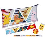 Pokémon Set de papeterie multicolore - règle, gomme, taille-crayon, étui - produit officiel