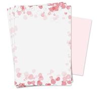 Set de papeterie romantique | papiers à en-tête avec enveloppes | 50 feuilles DIN A4 | papier rose avec motif cœur | amour mariage Saint-Valentin invitation | dv157
