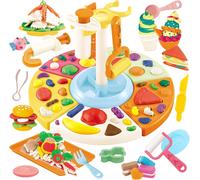 Set de Pâte à Modeler,Pâte à Modeler Pizza Set de Jeu avec 53 Pièces de Pâte à Modeler Accessoires Cuisine Outils24 boîtes de pâte à ModelerPate a Modeler dès 3 Ans pour garçons et Filles