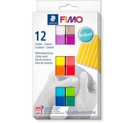 Staedtler FIMO Soft, Assortiment de 12 demi-pains de pâte FIMO aux couleurs brillantes assorties, Pâte à modeler durcissant au four et facile à démouler, 8023 C12-2