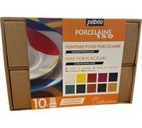 Pébéo - Porcelaine 150 Coffret Collection - Kit Peinture sur Porcelaine - 10 Flacons 45 ml + 1 Tube 20 ml Or + 1 Feutre + Accessoires + Guide Créatif