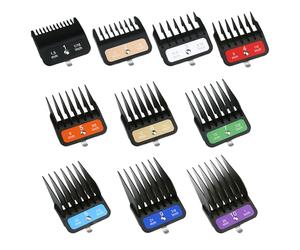 Set de peignes Combs compatible avec Wahl - 10 protections de taille complète de 1/16” à 1” avec clips métalliques colorés, pour des performances de coupe accrues, couleur grise.