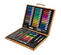 Set de peinture 150 pièces dans un coffret en bois avec feutres, crayons de cire, pastels gras et crayons de couleur