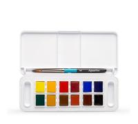 Daler Rowney Aquafine - Set de voyage peinture aquarelle - 12 demi-godets et 1 pinceau