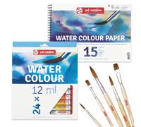 Set De Peinture Aquarelle Royal Talens 24x12ml Tubes, Bloc A4 Et 5 Pinceaux
