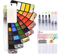 Set de Peinture Aquarelle, Voyage Solide Aquarelle Peinture Pliable 42 couleurs avec 7 pièces brosses,kit de dessin sur le terrain,Palette Aquarelle portable pour enfants, adultes et débutants