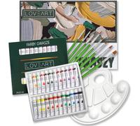 Set de peinture gouache - 24 couleurs, pinceaux, bloc A4 & palette de mélange - Set Loveart pour débutants & créatifs
