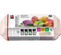 Marabu 1305000000098 - Easy Marble Set Fresh Easter Box pour marbrer et colorer, y Compris 6 bâtonnets en Bois et 6 œufs en Plastique, 4 x 15 ML de Couleurs de Base
