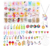 Set de Pendentifs Charms, Bracelet Breloque Set en Résine, Set de Pendentifs Bijoux avec Boîte de Rangement, Set de Bijoux pour Collier Cadeau DIY pour Filles