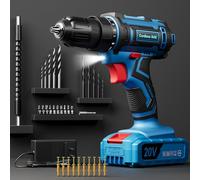 Set de perceuse sans fil, VIWKO perceuse électrique 20V avec bloc d'alimentation 2.0Ah et chargeur, mandrin sans e 9,5 mm, couple 25+1, 42 pièces de forets/vis pour projets DIY (Bleu)