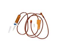 Set de perfusion stérile pour liquides photosensibles - tubulure et chambre compte-gouttes ambrées, filtre antibactérien, port additionnel pour médicaments, raccord universel Luer-Lock