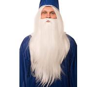 Set de perruque de magicien blanc avec barbe blanche pour hommes et femmes Magicien Sorcier Gandalf Merlin Mardi Gras Carnaval