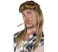 SET de : Perruque Vokuhila + Barbe + Chaîne d'Or - Rocker Perruque Vokuhila Perruque Proll Pimp Blonde Brune Grise Noire 80er 90s (Blonde + Barbe + Chaîne d'Or)