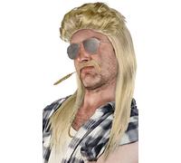 SET de : Perruque Vokuila + Barbe + Chaîne d'Or + Lunettes d'Aviateur Argent - Perruque Vokuhila Proll Pimp Blonde Brune Noire Années 80 90 (Blond clair + Barbe + Chaîne d'Or + Lunettes d'Aviateur)