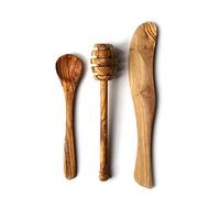 Set de petit-déjeuner en bois d'olivier | The Rustic Dish | Couteau à beurre | Cuillère à confiture | Cuillère à miel | 2 pièces