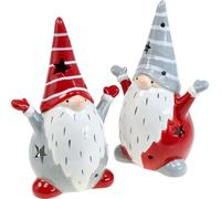 Set de photophores lutins de Noël en rouge et gris, céramique, 18cm, pack de 2, Décoration festive