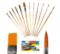 Set de pinceaux à peindre 12 pièces, 6 pointe ronde pinceaux ronds et 6 pointe plate pinceaux brosses pour artistes, principes adultes et enfants, Amants de la Peinture, acrylique et aquarelle