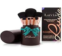 Set de pinceaux de maquillage Luvia, Golden Queen, 15 pinceaux de maquillage avec rangement pour pinceaux cosmétiques, brun chocolat et or rose