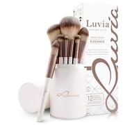 Set de pinceaux de maquillage Luvia, Prime Vegan, 15 pinceaux de maquillage avec rangement pour pinceaux cosmétiques, blanc perle et brun café