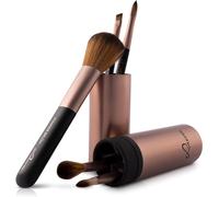 Set De Pinceaux De Maquillage Luvia, Set De Voyage Cappuccino, 5 Pinceaux Cosmétiques Véganes Incluant Un Étui À Pinceaux De Maquillage