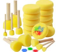 Set de pinceaux éponge manche en bois Rond Mousse d'outil de peinture pour enfants pour le bricolage -acrylique -aquarelle artisanat 5pcs jaune Hm22