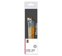 Marabu Pinceaux School & Basic – 5 pièces, bois certifié FSC, 2 plats/3 ronds, école & loisirs