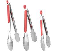 Set de pinces de cuisine pour barbecue, lot de 3,18/8 (304) en acier inoxydable, 7,9,12 pouces, salade et gril résistants, servant des pinces de cuisine pour cuisine (rouge, acier inoxydable)