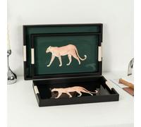 Set de plateau miroir imprimé léopard - Plateau carré moderne en fer avec poignée , plateau de rangement décoratif en acrylique pour bijoux, cosmétiques, clés, décoration de la maison imprimée animal,