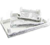 Set de plateaux décoratifs, bois, shabby chic, support d'arrangement, rectangulaire, différentes tailles, set de 3 pièces