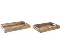 Set de plateaux DKD Home Decor 2 pièces Marron Marron foncé Bois de manguier (2 pièces)