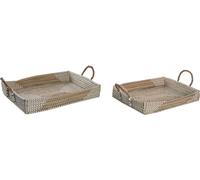 Set de plateaux dkd home decor jaune nature 48 x 38 x 15 cm 52 x 38 x 15 cm (2 pièces)