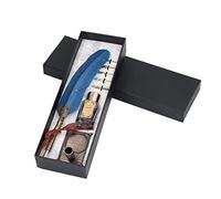 Set de plumes de calligraphie rétro, plume à tremper avec pointes remplaçables, outil d’écriture élégant à plume, livré dans une boîte cadeau, idéal pour la pratique de la (Bleu paon)