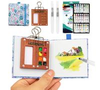Set de poche pour aquarelle, mini set de voyage avec pinces à linge, mini boîte à aquarelle, set de voyage pour aquarelle en bois de poche, set de palette pour carnet de croquis à 8 cases pour