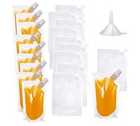 Set de poches à eau en plastique ABSOK - 20 pièces de poches à eau pour jus, Poche à boissons transparente en plastique avec 1 entonnoir pour vin, camping, voyage, festivals, fêtes (250 ml)